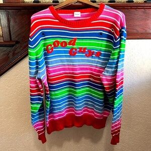 Chucky Adult Size XXL Colorful Rainbow Striped Halloween or for Fun Sweater